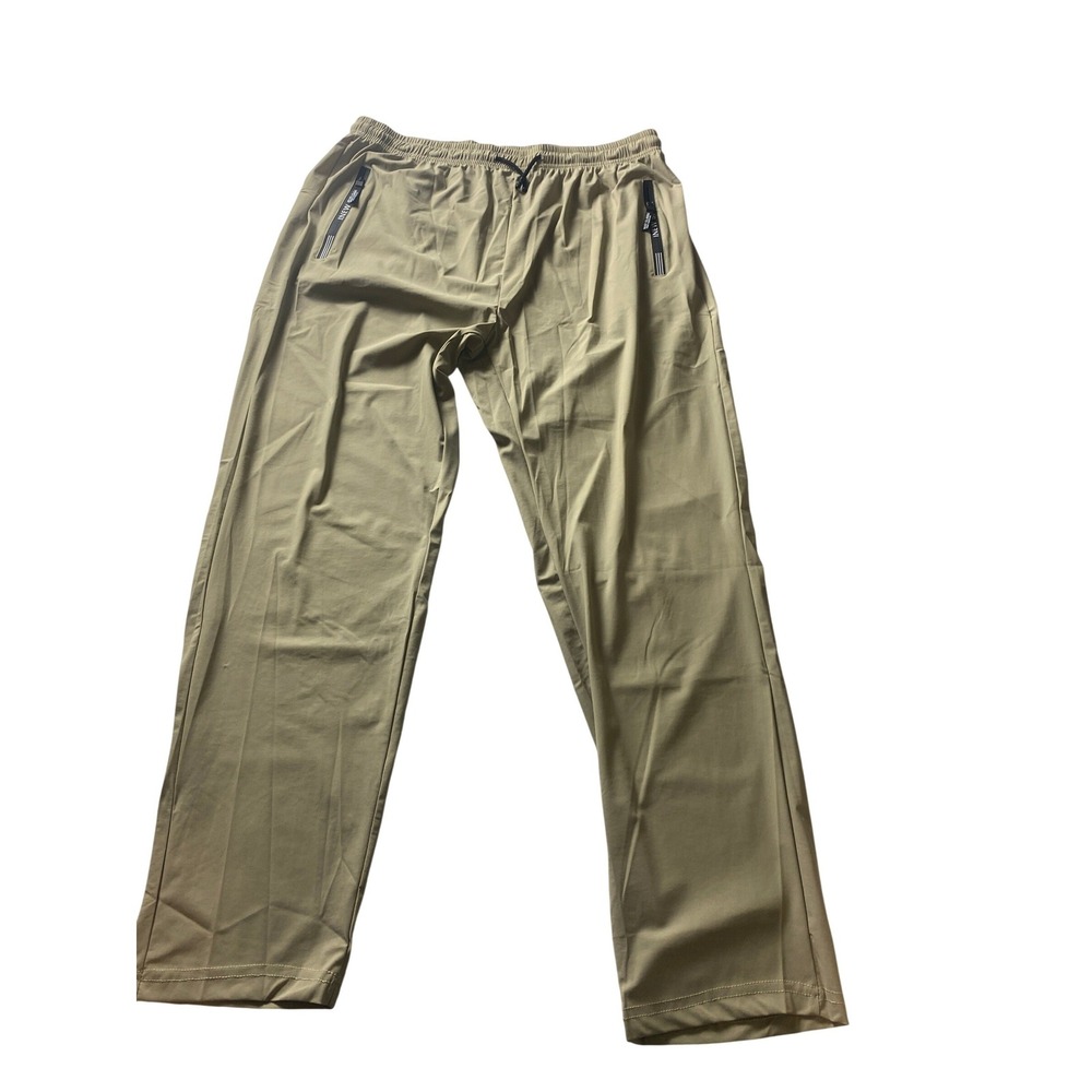 Mens Khaki Athletic Track Pants Elastic Waist Drawstring‎ Joggers